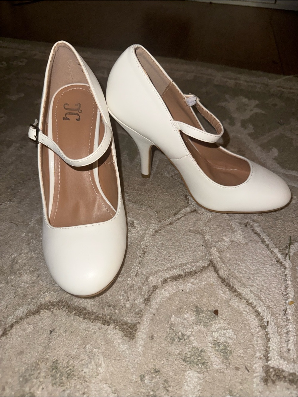 Women's White Mary Jane Heels with Ankle Strap